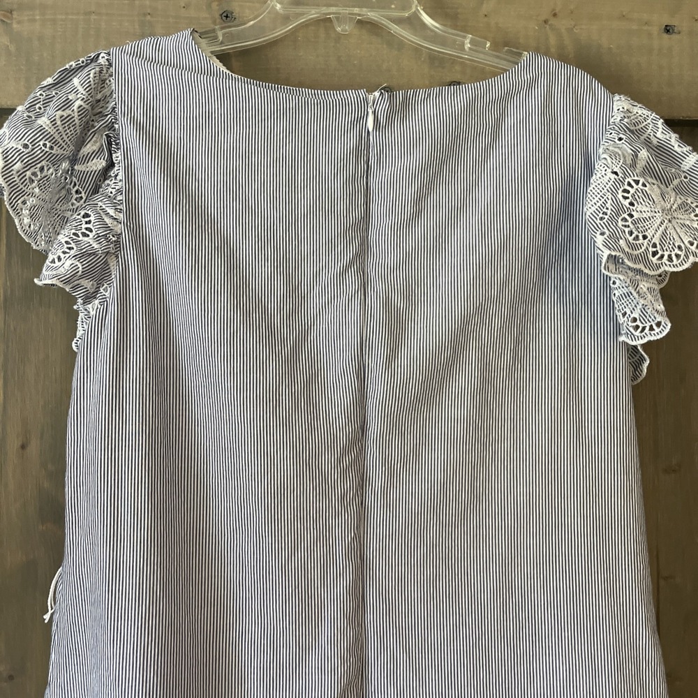 Ralph Lauren Dress Women's Size 12 Blue White Stripe Flutter Sleeve Eyelet Lined - Picture 9 of 16